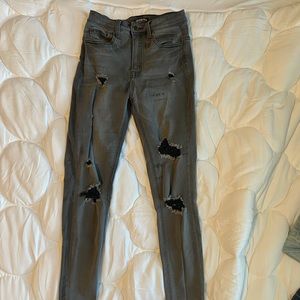 Black grey stretchy ripped skinny jeans